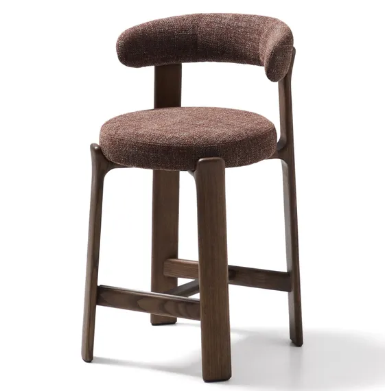 Полубарный стул Granite 65 см, коричневый шенилл, массив ясеня в цвете орех