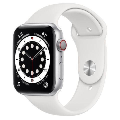 Умные часы Apple Watch Series 6 GPS + Cellular 44мм Aluminum Case with Sport Band (Серебристый/Белый) (M07F3)