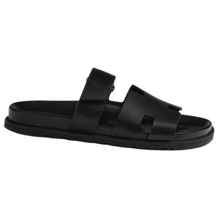 Hermes Chypre Calfskin open-toed feet fashion sandals men's black, H222000Z H01