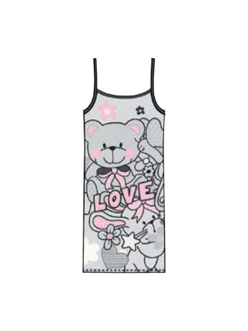 Хлопковая сорочка с мультяшным принтом Cartoon (Размер: XL) (Цвет: серый)