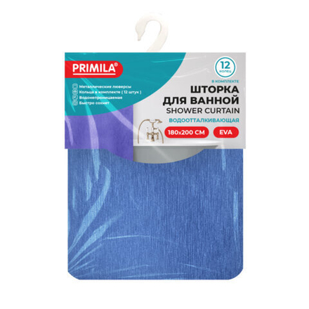 Шторка для ванной EVA, 180х200 см, кольца в комплекте,синие линии, PRIMILA, 700106