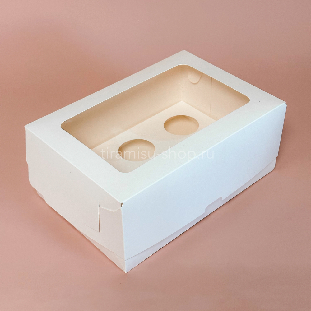 Коробка на 6 капкейков с прямоугольным окном 23,5 х 16 х 10 см, белая