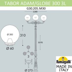Парковый фонарь FUMAGALLI TABOR ADAM/GLOBE 300 3L G30.205.M30.AYF1R