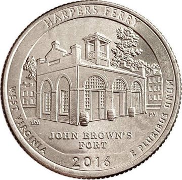25 центов (1/4 доллара, квотер) 2016 США «Национальный исторический парк Харперс Ферри» (D) (33-й парк)