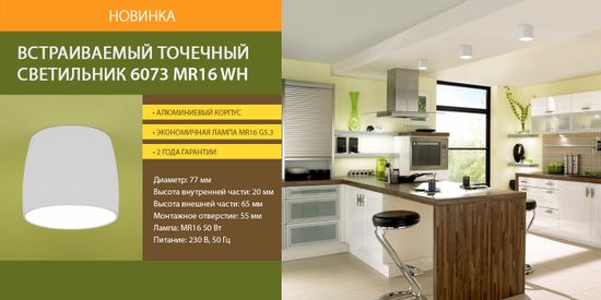 Новинка! Встраиваемый точечный светильник 6073 MR16 WH. От компании Elektrostandard!