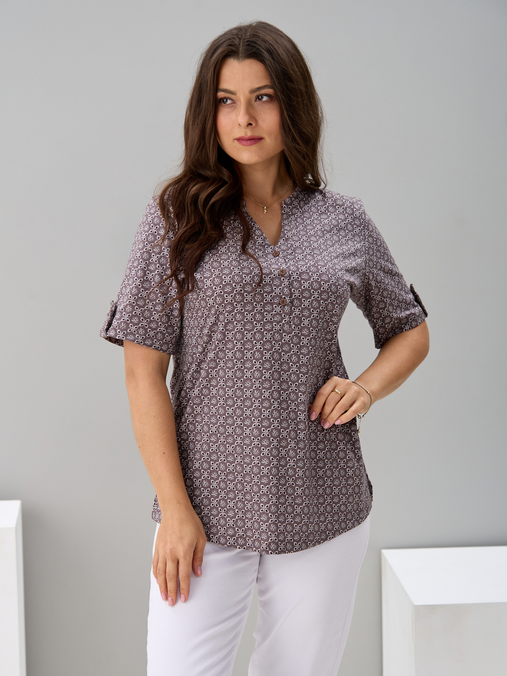 Блузка БЛ-122/ришелье-кофе