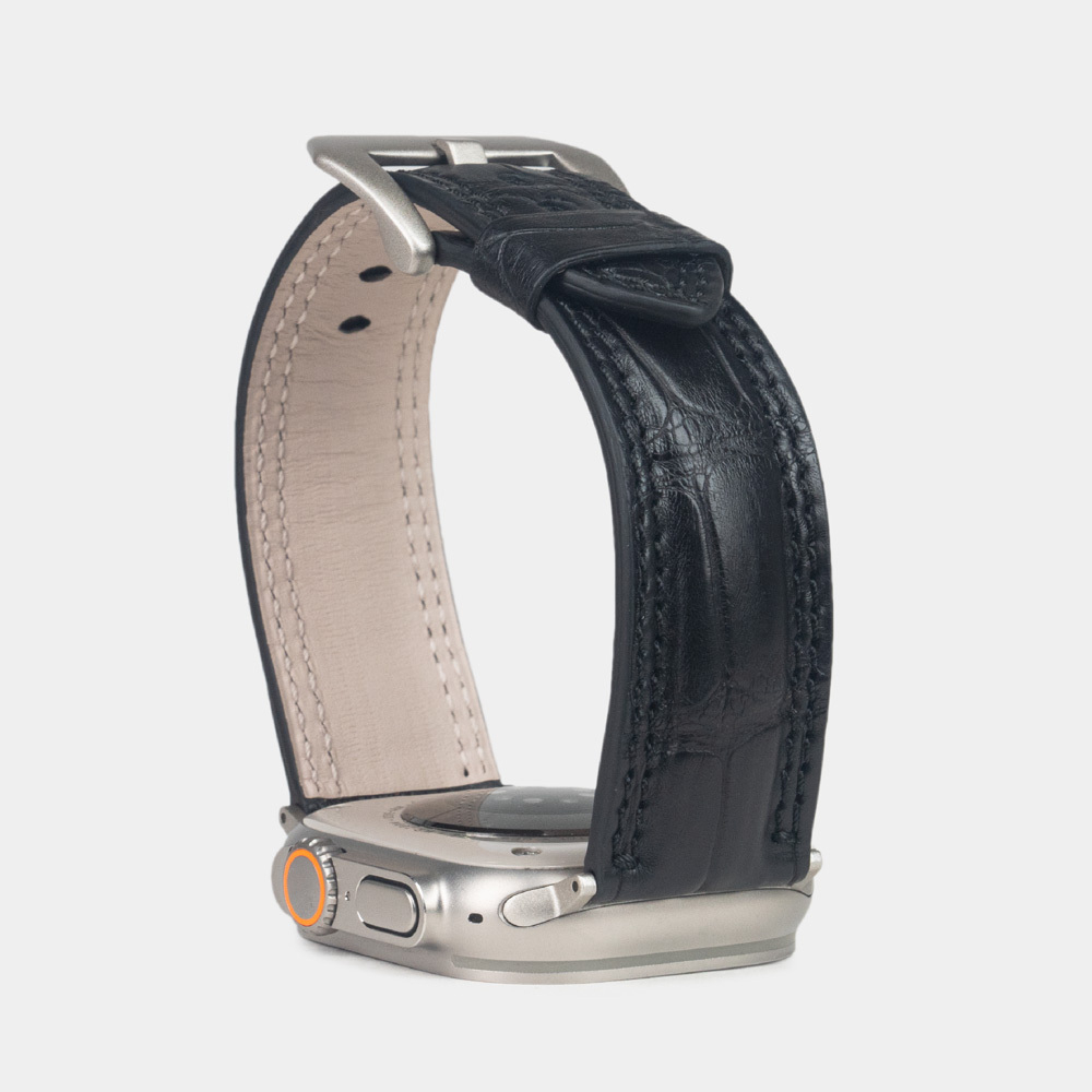 Ремешок для Apple Watch Ultra 49mm из кожи аллигатора, черного цвета