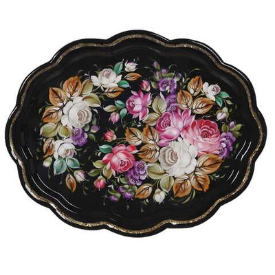 Уникальный жостовский поднос декоративный, размер 24х20 см (Уникальный), металлический