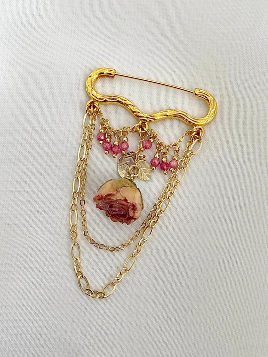 Брошь Lanzerotti, Alhambra, с цирконом и подвеской-розой, LZ-25.04-105 (розовый)