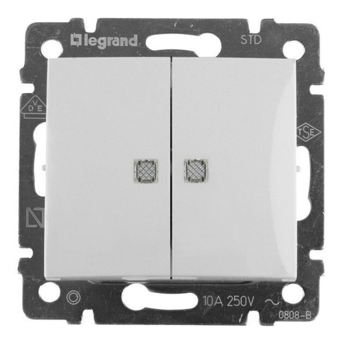 Выключатель 2-кл с подсветкой в рамку белый Legrand VALENA 774428