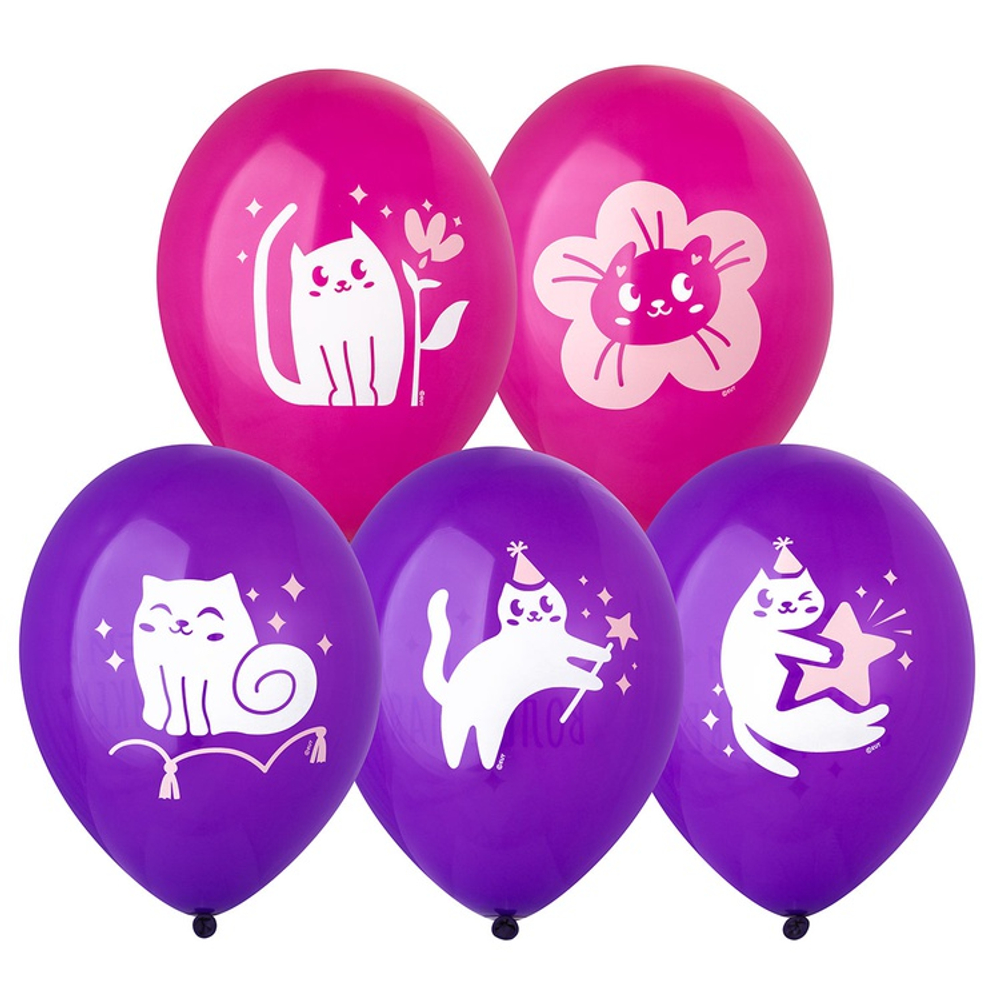 Шар латексный 35см С ДР! Котики милые (Ассорти)
