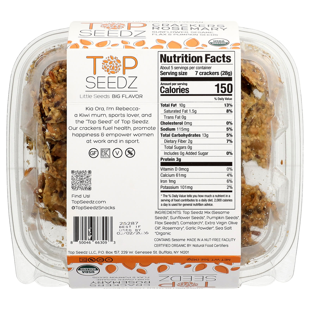 Top Seedz, крекеры, с розмарином, 142 г (5 унций)