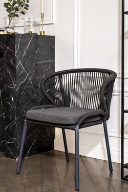 "Венето" обеденная группа на 4 персоны со стульями "Милан", каркас темно-серый, роуп темно-серый