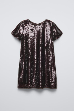 ZARA ПЛАТЬЕ С ПАЙЕТКАМИ, КОРИЧНЕВЫЙ