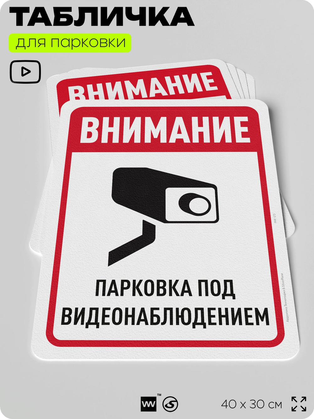 Табличка для парковки "Внимание, парковка под видеонаблюдением", для дома, офиса, организаций, 40х30 см, Silver Plane x Айдентика Технолоджи