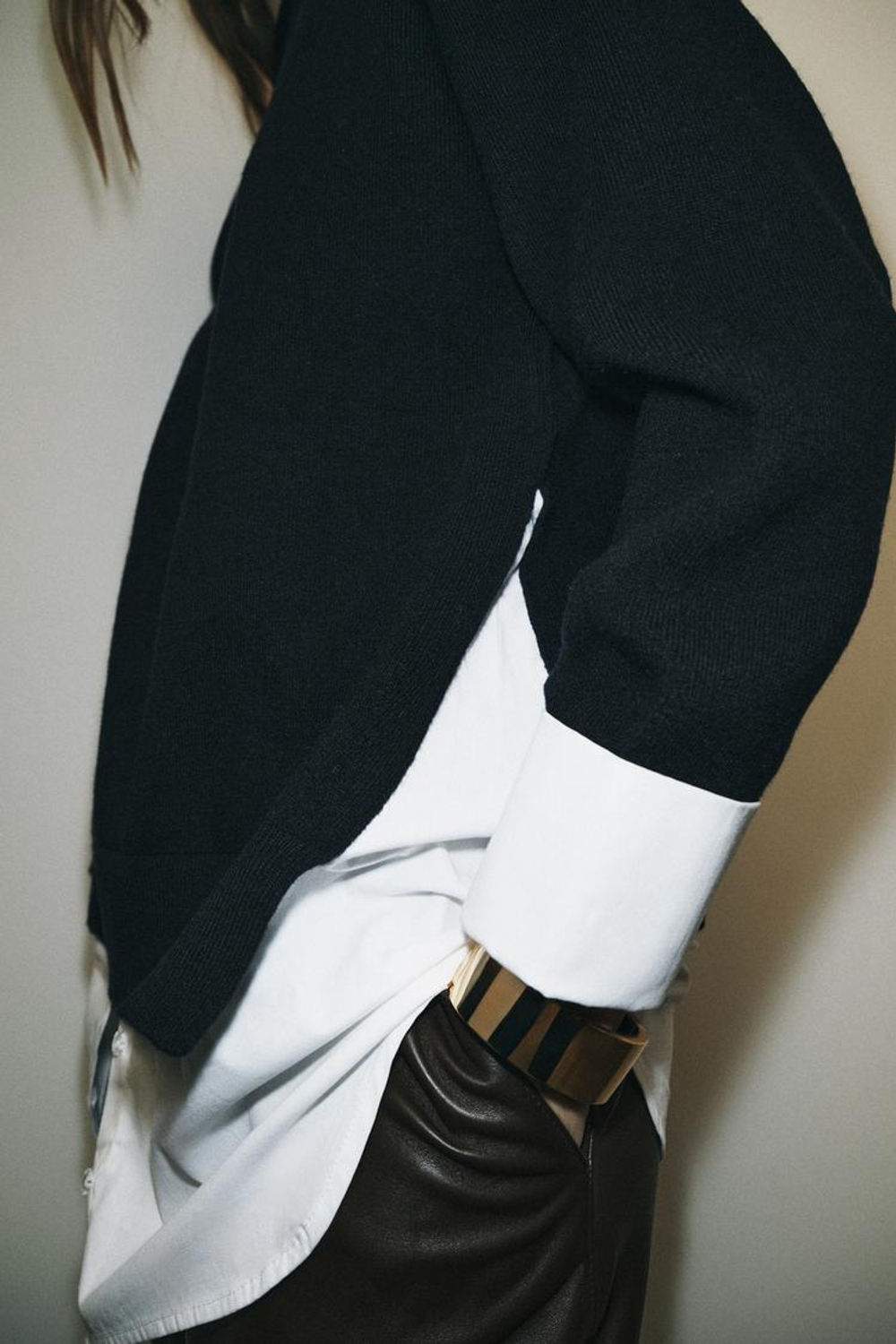 ZARA СВИТЕР С КОМБИНИРОВАННЫМ ПОПЛИНОМ, ТЕМНО-СИНИЙ/БЕЛЫЙ