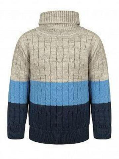 Свитер для мальчиков "Косики полосатик" р-р 74-80, белый/серый/изумруд 1763