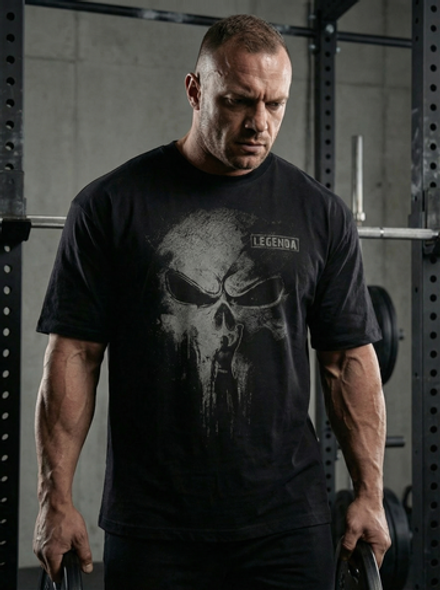 Футболка оверсайз хлопковая черная LEGENDA Череп темно-серый