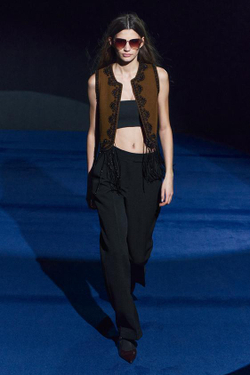 ZARA ТРИКОТАЖНЫЙ ЖИЛЕТ С БИСЕРОМ, КОРИЧНЕВЫЙ