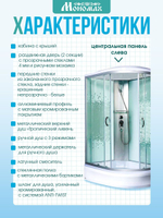 Душевая кабина МОНОМАХ без силикона (120х80) прозрачное с рисунком стекло, поддон средний, с крышей, левосторонняя
