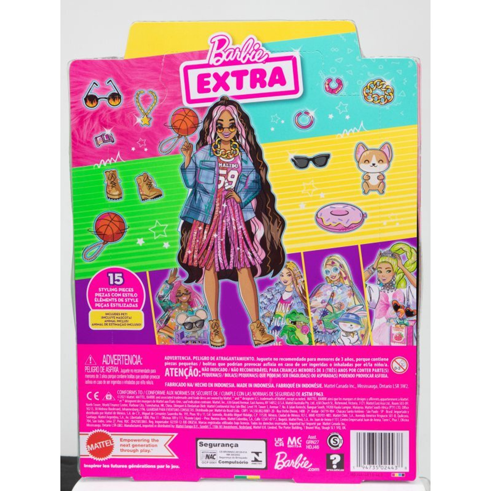 Barbie Extra - Мода для кукол и домашних животных + Аксессуары № 13 Спортивное платье Черно-розовые волосы HDJ46