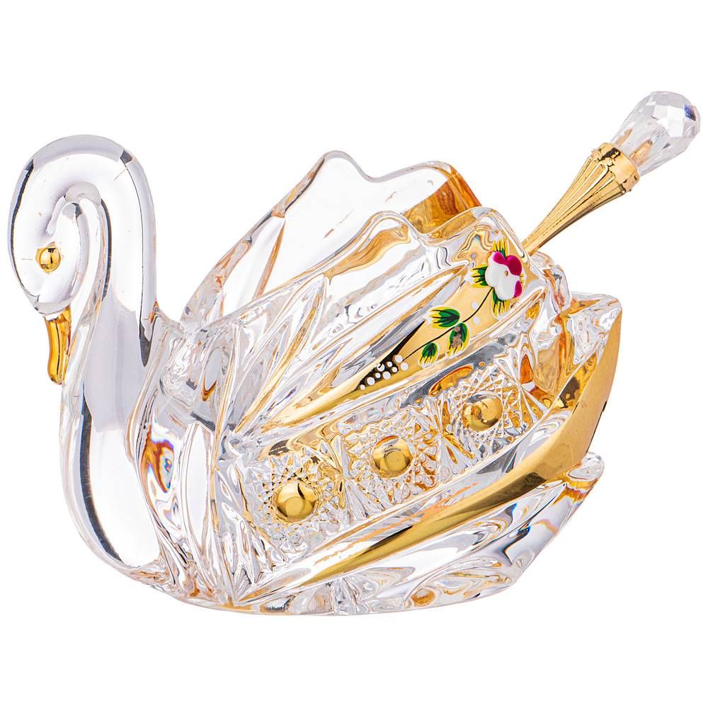 ИКОРНИЦА "ЛЕБЕДЬ LEFARD GOLD GLASS" 11*7 СМ. ВЫСОТА=8,5 СМ. С ЛОЖКОЙ (КОР=48ШТ.)