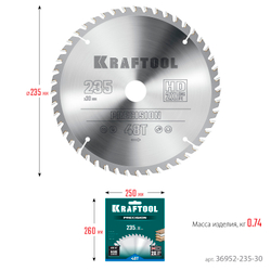 KRAFTOOL Precision, 235 х 30 мм, 48Т, пильный диск по дереву (36952-235-30)