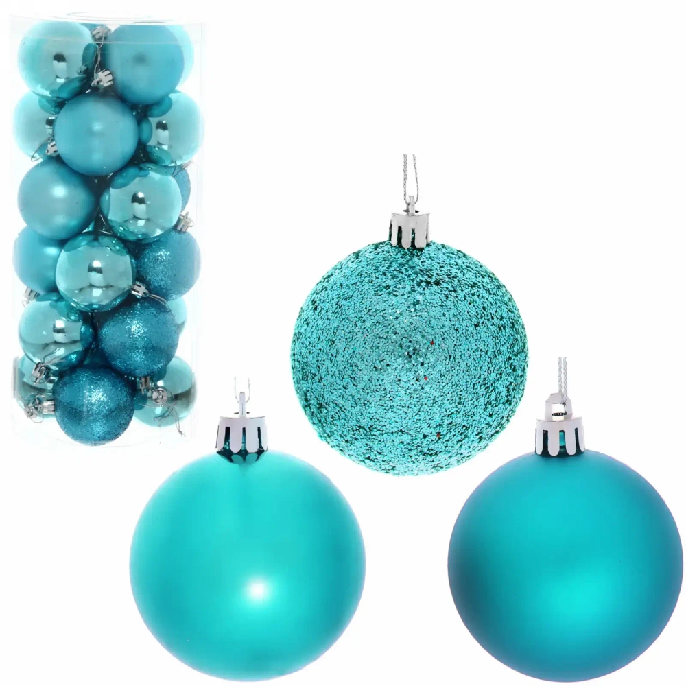 Новогодние шары 6 см (набор 24 шт) «Микс фактур», голубой
