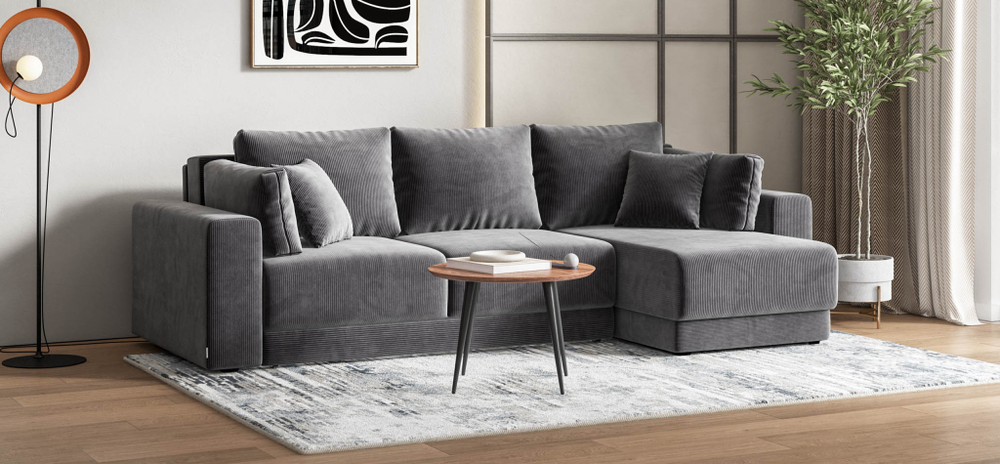 Угловой диван Босс Прайм ХЛ Вельвет Корд графит