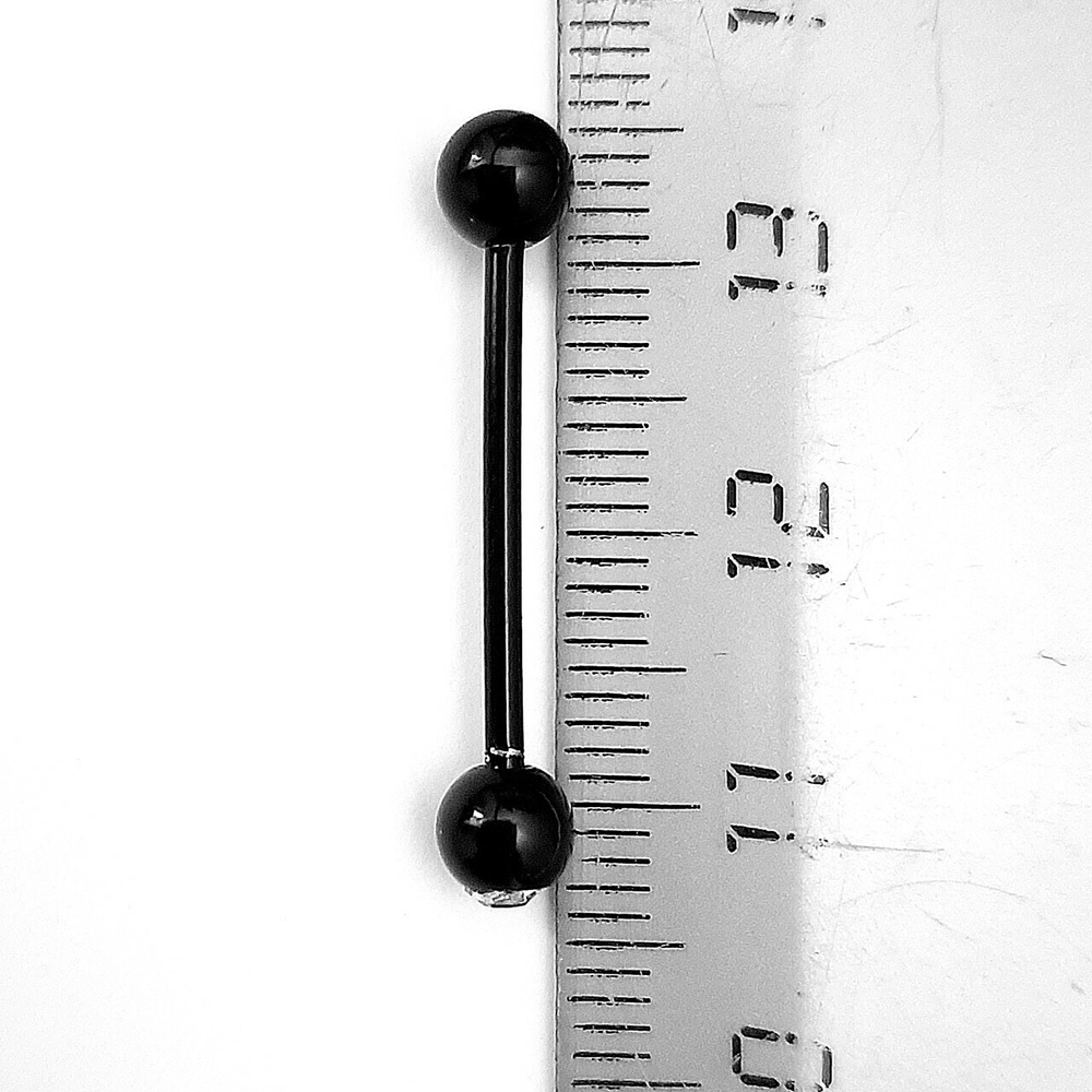 Штанга 18 мм для пирсинга языка, толщина 1,4 мм с одним белым кристаллом. Сталь 316L, титановое покрытие