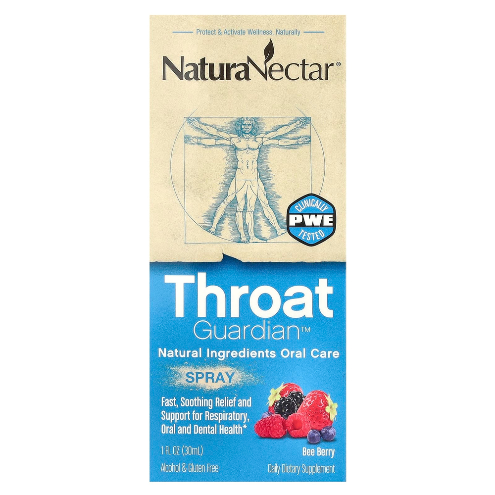 NaturaNectar, Throat Guardian ™, спрей, пчелиные ягоды, 5 мг, 30 мл (1 жидк. Унция)
