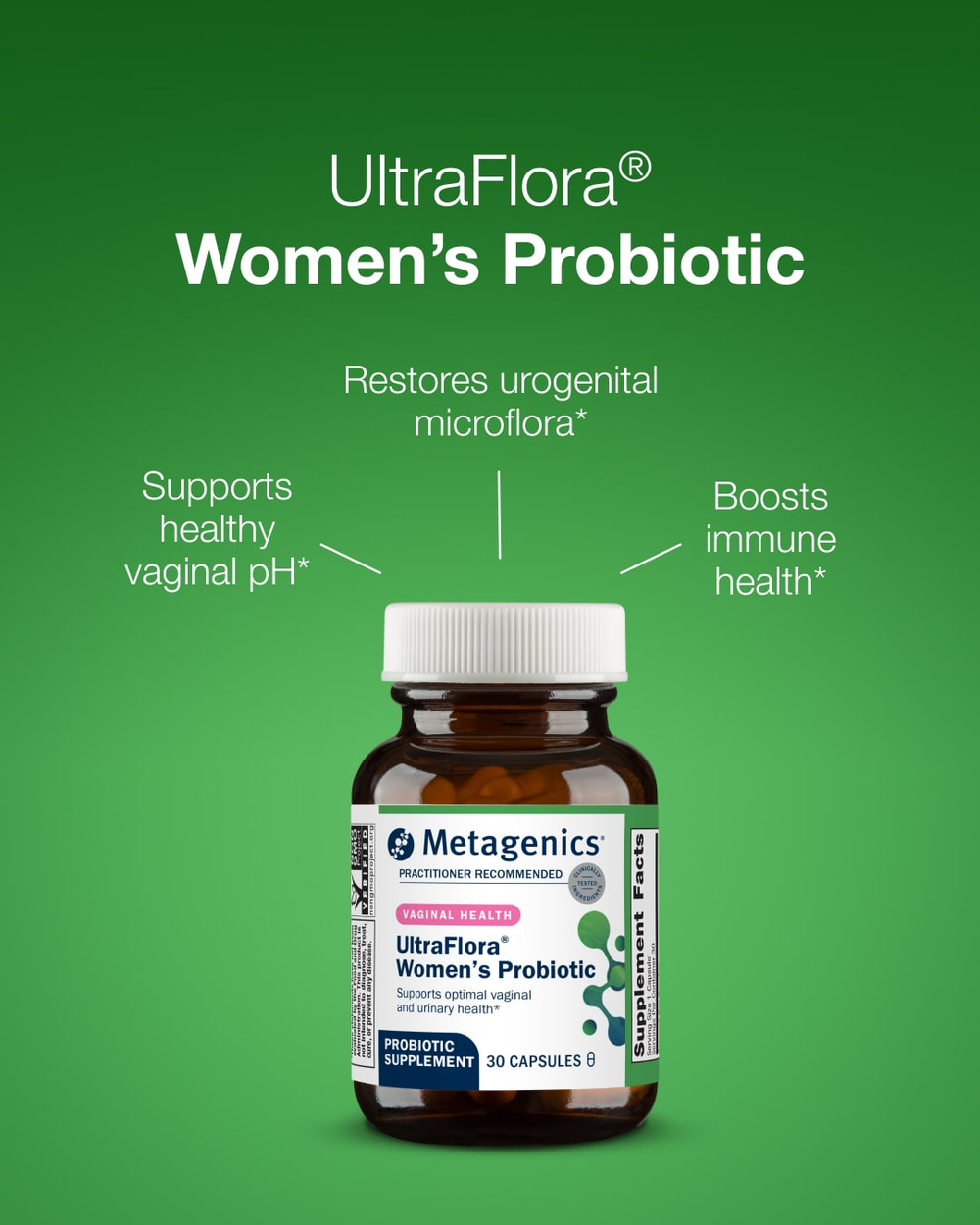 Metagenics, UltraFlora®, пробиотик для женщин, здоровье влагалища, 30 капсул