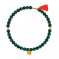 браслет из малахита с золотым мятым листом (4 мм)