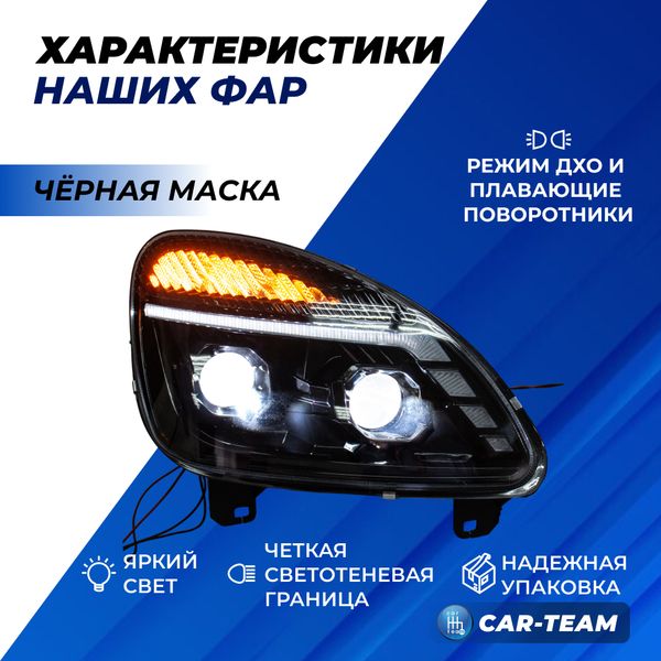 Фары Газель Бизнес передние с 4-мя Bi LED модулями с ДХО и плавающими поворотниками, черная маска (Китай)
