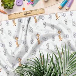 Ткань саржа зверята на воздушных шарах