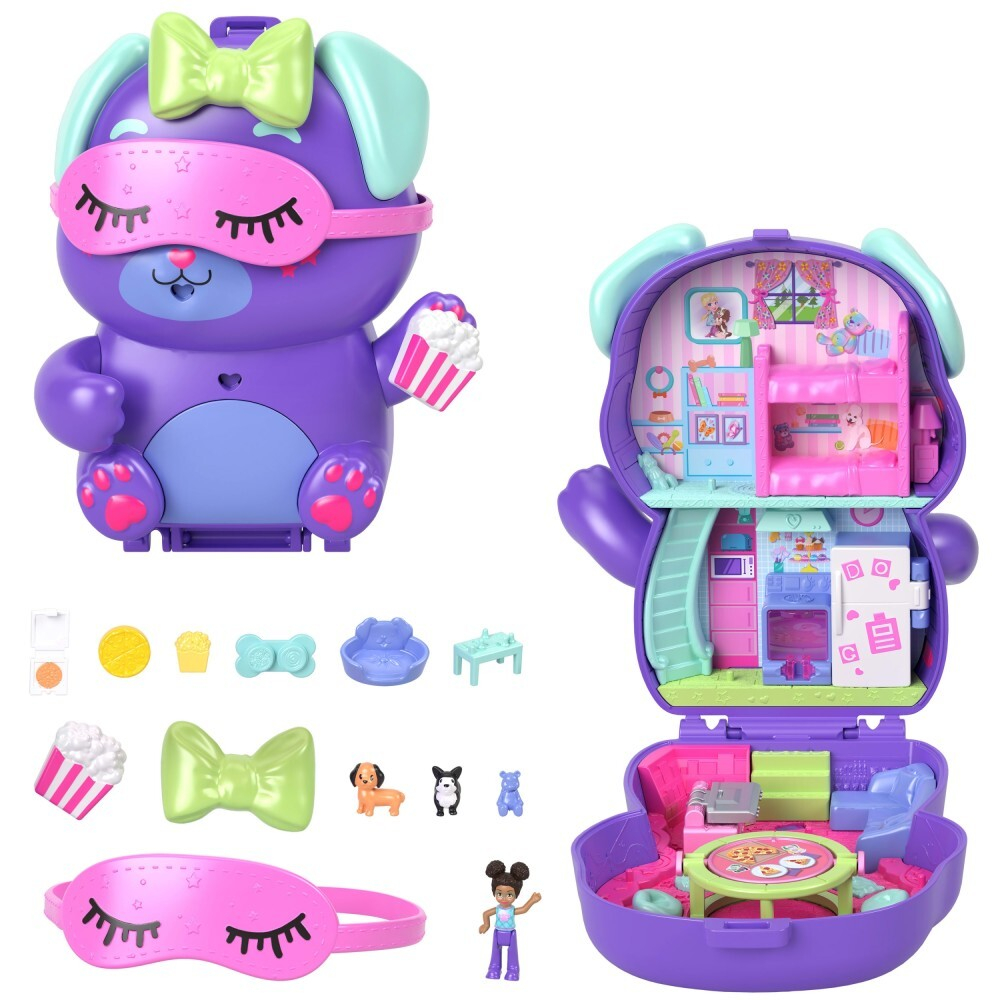 Polly Pocket - Собачья пижамная вечеринка Компактный набор + кукла + аксессуары JCR38