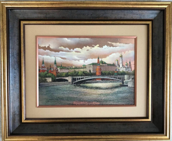 Гравюра "Вид на Москва-реку и Кремль, Москва"