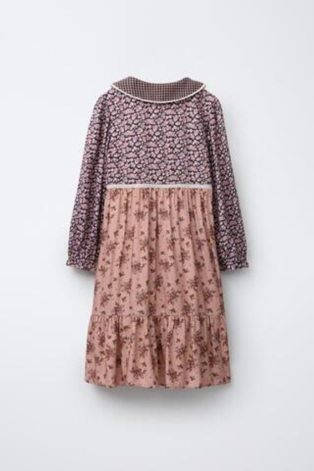 ZARA ПЛАТЬЕ ПЭЧВОРК С ЦВЕТОЧНЫМ ПРИНТОМ, КОРИЧНЕВЫЙ