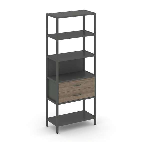 Shelf System Односекционный стеллаж пятиярусный с ящиками SN.STM-512 Антрацит/Вяз Благородный/Металл