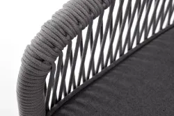 "Канны" диван 3-местный плетеный из роупа, каркас алюминий белый муар, роуп светло-серый круглый, ткань серая 017