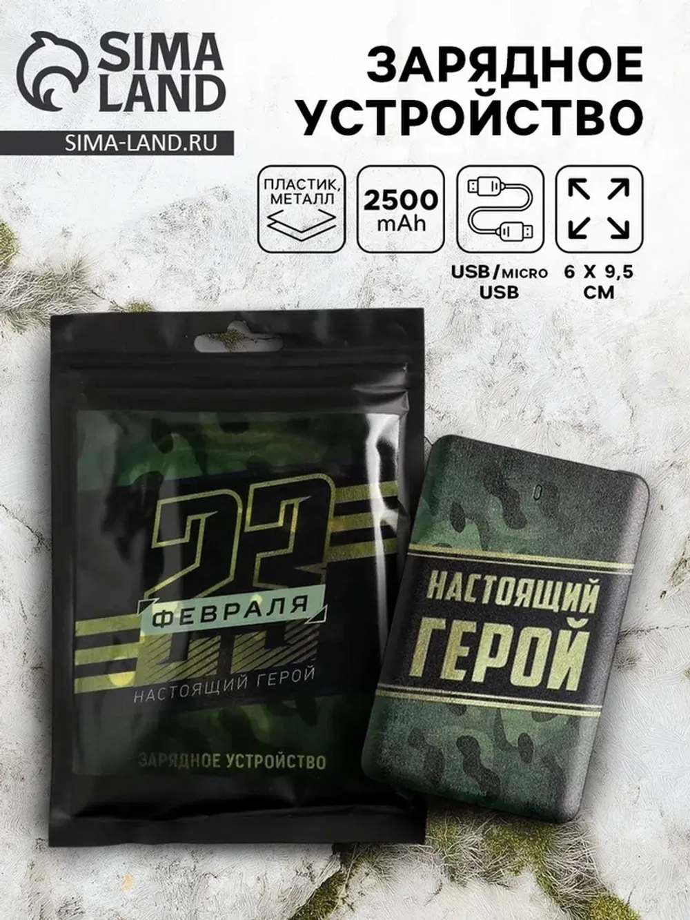 Зарядное устройство «Настоящий герой. 23 февраля», 2500 mAh,