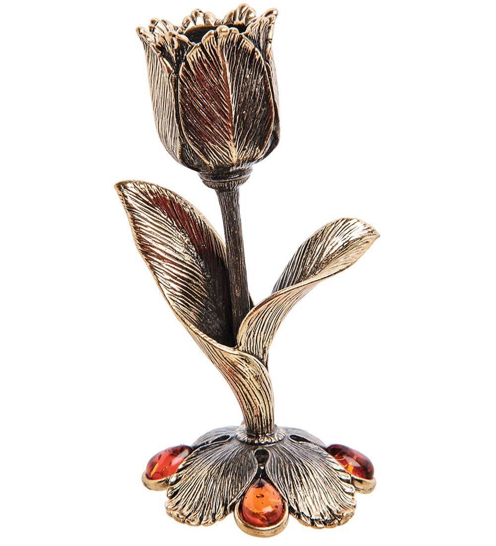 Народные промыслы AM-3045 Подсвечник «Тюльпан» (латунь, янтарь)