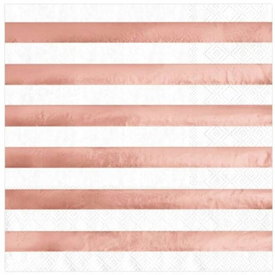 Салфетки с фольгированными полосками в цвете розовое золото, 33 см, 6 шт