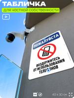 Табличка для частной территории "Пожалуйста, воздержитесь от использования телефонов", на дом, для участка, организаций и частных территорий, 40х30 см, Silver Plane x Айдентика Технолоджи