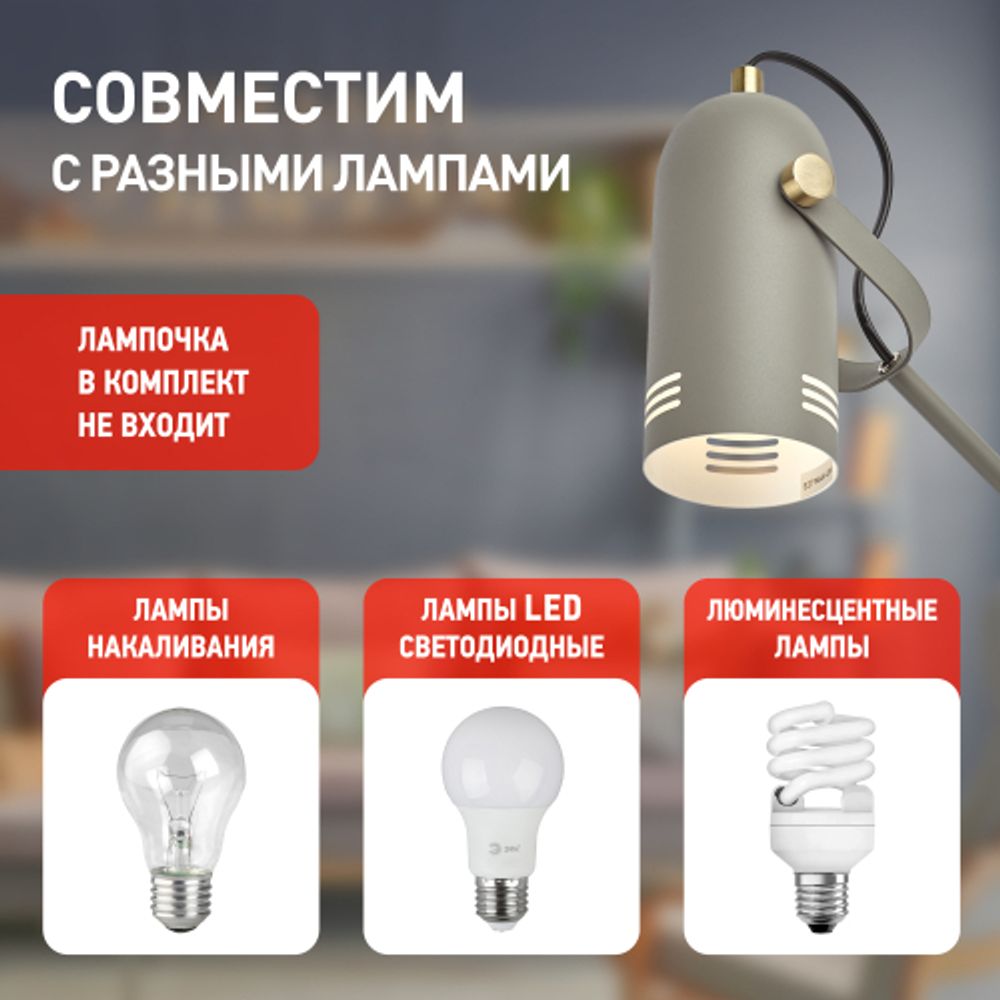 Настольный светильник ЭРА N-117-Е27-40W-GY серый