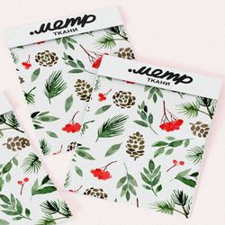 Ткань интерлок рябина с шишками и листьями