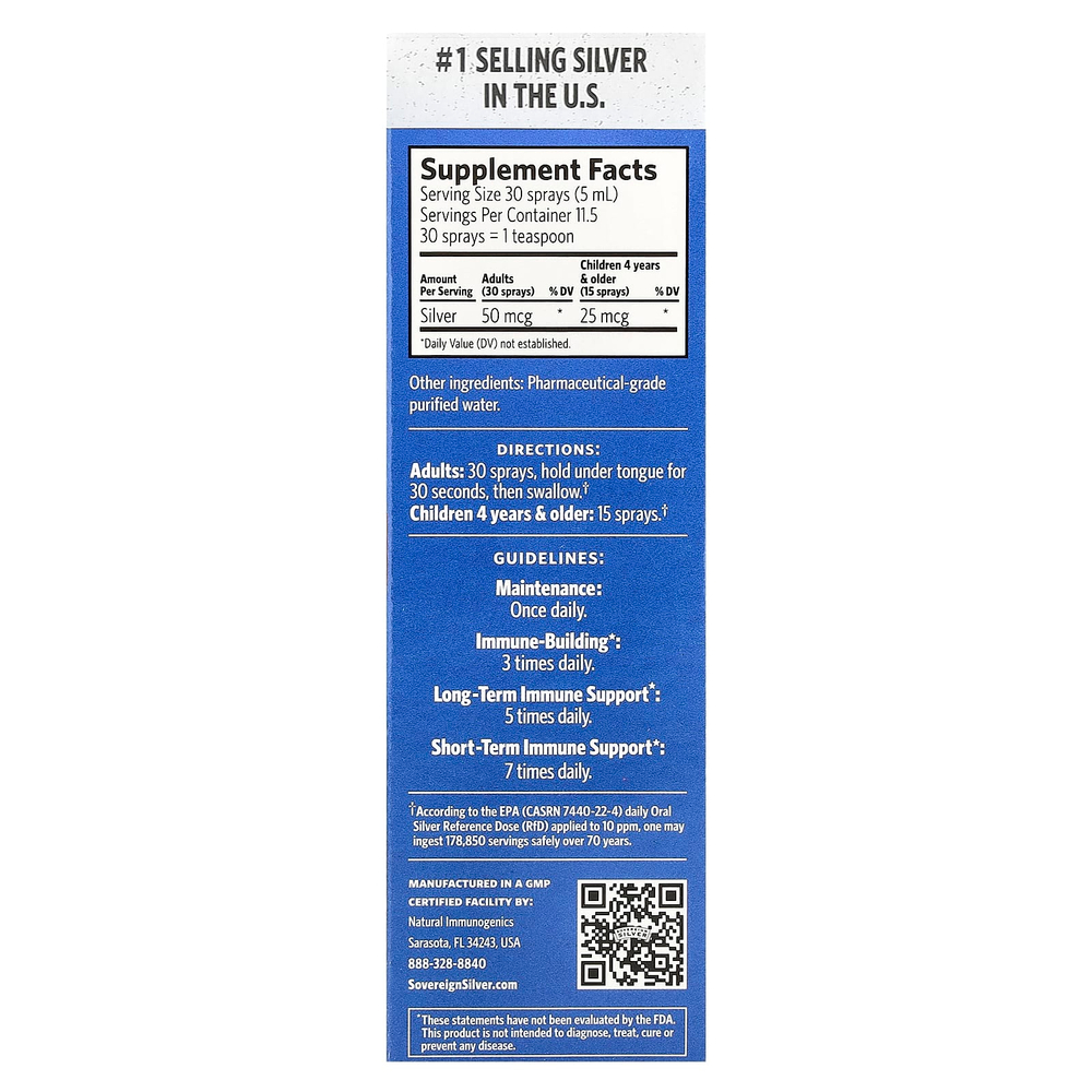 Sovereign Silver, Bio-Active Silver Hydrosol, мелкодисперсный аэрозоль, 10 част./млн, 59 мл (2 жидк. унции) (10 част./млн в 30 распылениях)