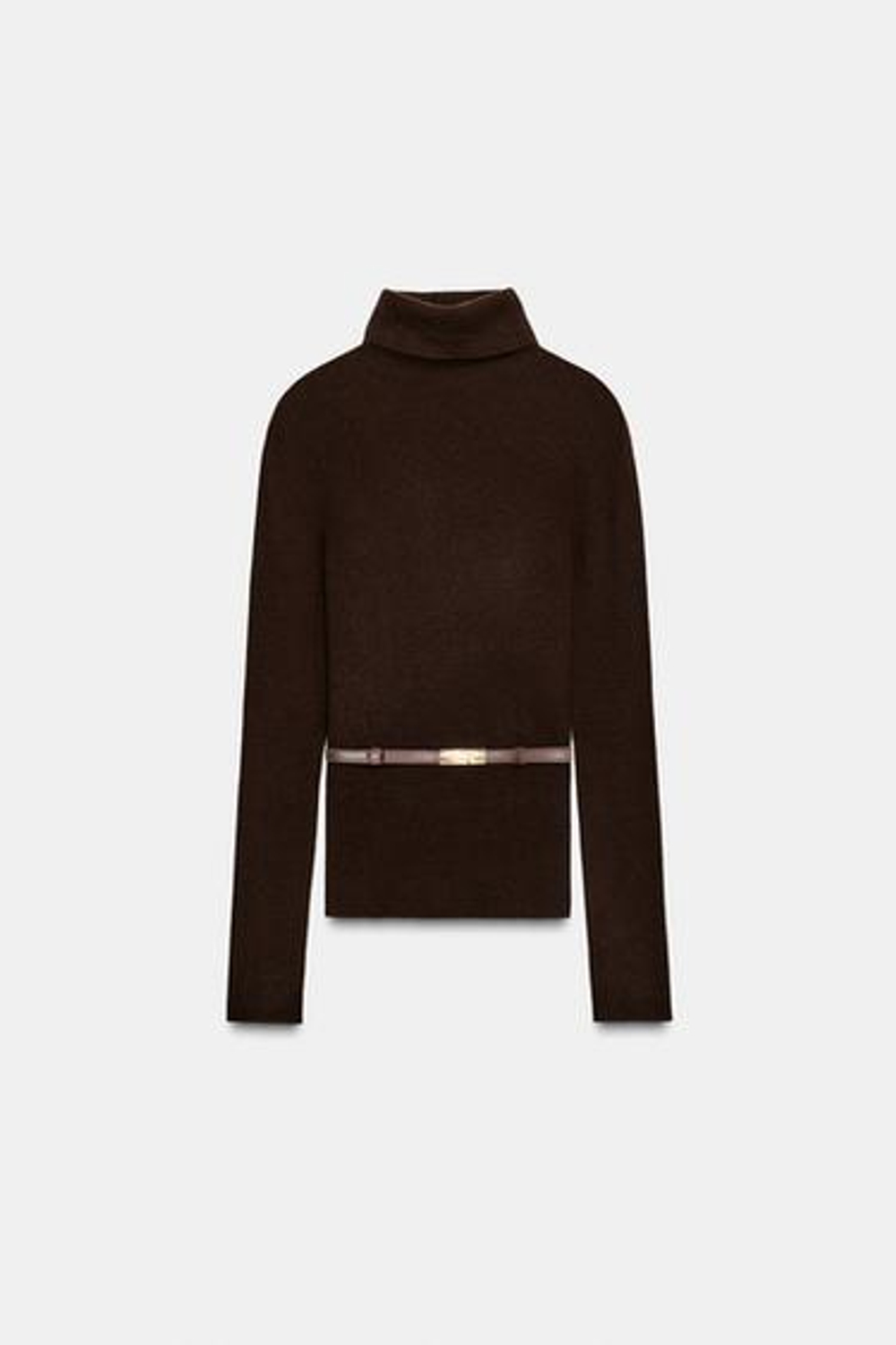 100% шерстяной свитер с воротником-стойкой и поясом - ZARA
