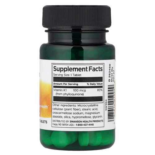 Swanson, Витамин K1, 100 мкг, 100 таблеток
