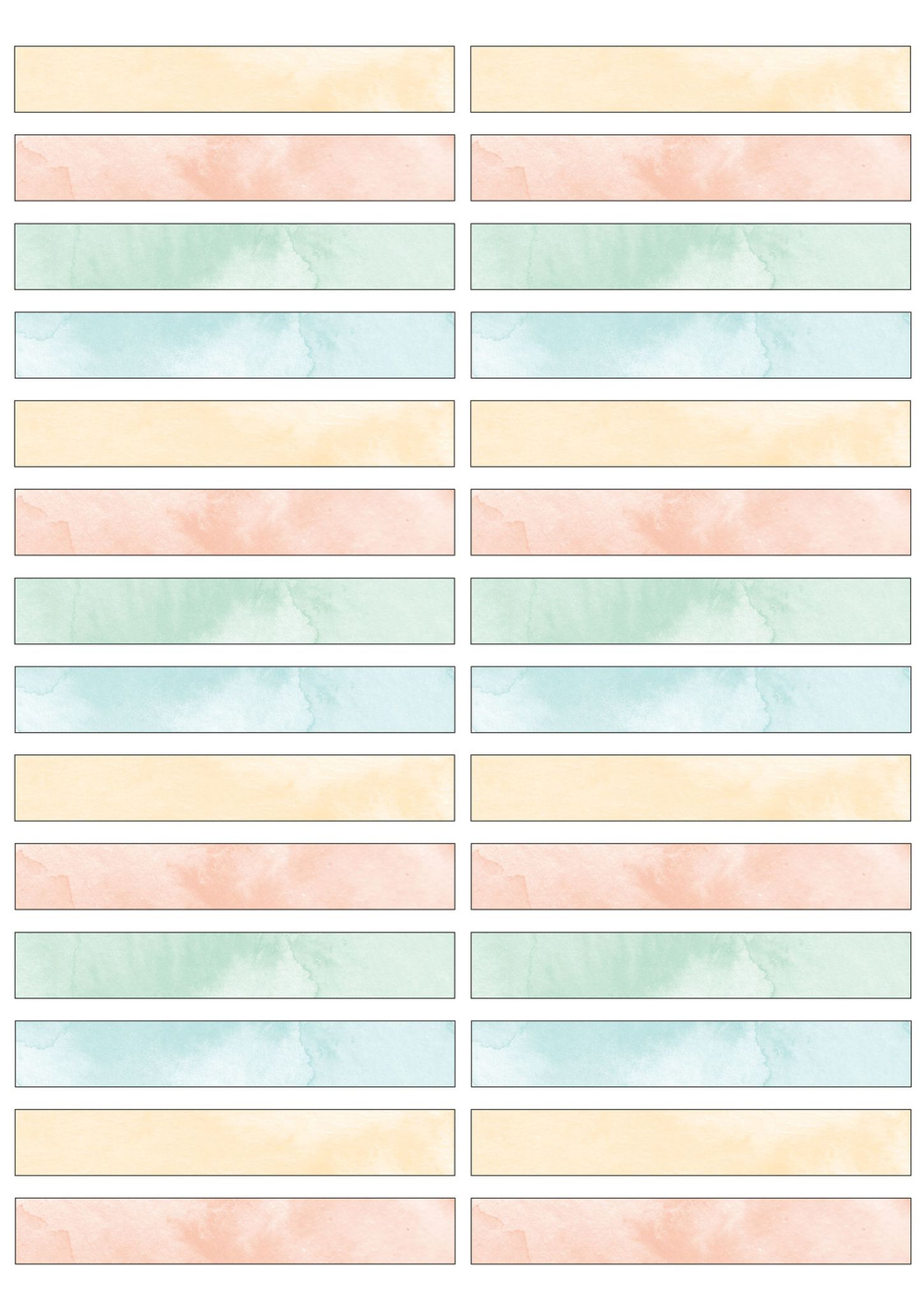 Набор наклеек 10х2 см, для полок, папок, книг, 2 листа, акварель
